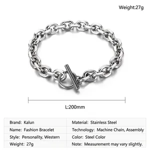 Detail view of stainless steel OT buckle chain bracelet with 200mm length and 8mm width