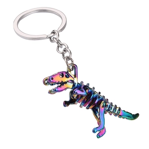 Regenbogen-Dinosaurier-Skelett-Schlüsselanhänger aus Legierung mit bunter Metalloberfläche