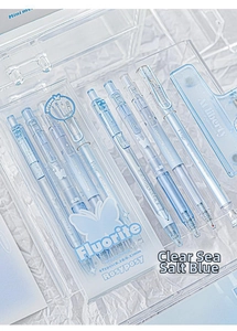Detail of Rosyposy Fluorite light blue translucent gel pens with 0.38mm and 0.5mm tips
