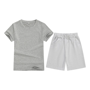 Children's summer short sleeve sport set with grey t-shirt and drawstring shorts