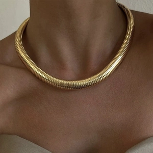 Wide Tubogas Snake Chain Necklace Stainless Steel Choker Minimalist Chunky Punk Collar For Women Vintage Bold Jewelry