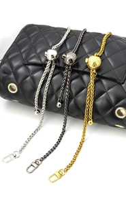 Adjustable metal chain straps in gold, silver, and gunmetal finishes for crossbody bags