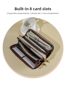 Internal layout of double zipper long wallet showing 8 card slots and phone pocket