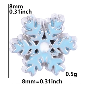 Blue enamel snowflake floating charm for jewelry making with 8mm size dimensions