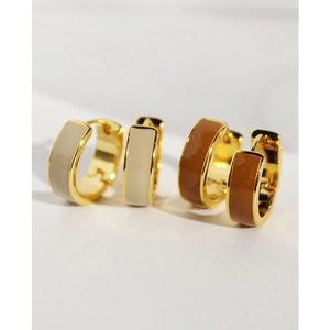 Minimalist Brass Gold Plated Enamel Hoop Earrings For Women Retro C-Shaped Drip Oil Small Geometric Jewelry