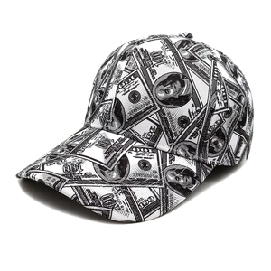 Fashionable baseball cap with black and white 100 dollar bill print for men and women
