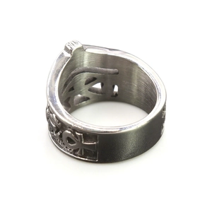 Vintage stainless steel Eye of Horus ring with Ankh cross relief in silver finish