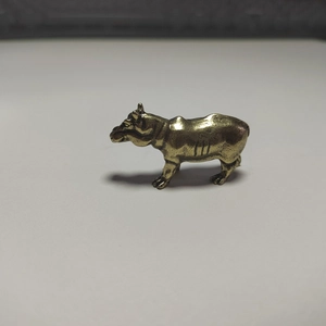 Detailed macro view of solid brass hippo figurine with vintage texture and skin details