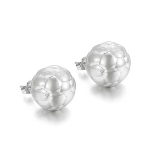 Silver hollow soccer ball stud earrings in stainless steel for sport lovers