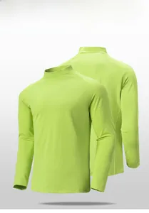 Vues détaillées avant et arrière du haut de compression de sport à manches longues vert fluo