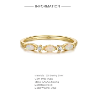 Detail view of S925 sterling silver ring with marquise opal and AAAAA zirconia stones