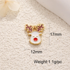 Detail of 17x12mm gold plated reindeer charm with enamel and pink crystals for DIY jewelry
