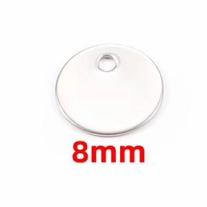 Silver 8mm stainless steel round tag pendant for DIY jewelry making and logo engraving
