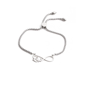 Silver infinity love bracelet with adjustable box chain for men and women in stainless steel