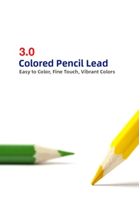 Macro view of 3.0mm professional colored pencils showing vibrant yellow and green cores