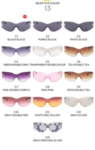 Selection of 13 colorful Y2K rimless aviator sunglasses with star temple details