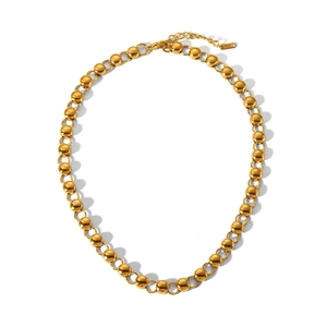 Golden round bead titanium steel necklace featuring a trendy bold link chain design