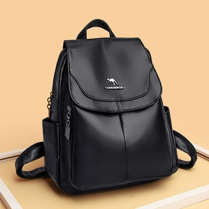 Women PU Leather Backpack Litchi Texture Anti-Theft Fashion Casual Flap Travel Bag Multi-Pocket Versatile Elegant Ladies