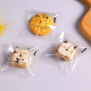 Transparent cartoon bread bags with cute cat patterns for cookies and pastries