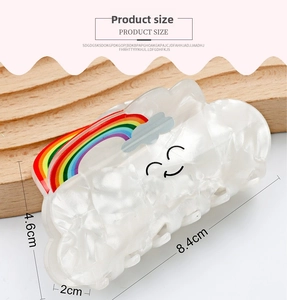 Detailed dimensions of 8cm rainbow cloud hair claw clip with pearlescent white finish
