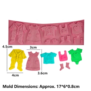 Silicone fondant mold with baby clothes shapes and dimensions for cake decorating