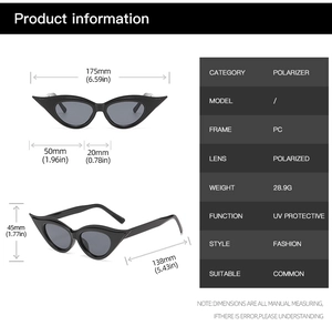 Detailed size specifications and technical parameters for cat eye polarized sunglasses