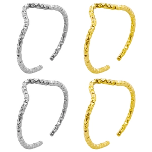 Adjustable wavy 304 stainless steel rings with faceted texture in gold and silver