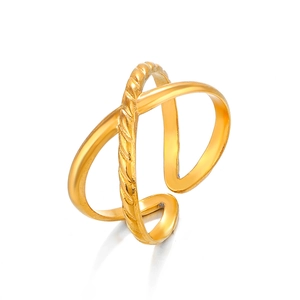 Minimalist 18K gold plated stainless steel X-shaped crossover adjustable open ring