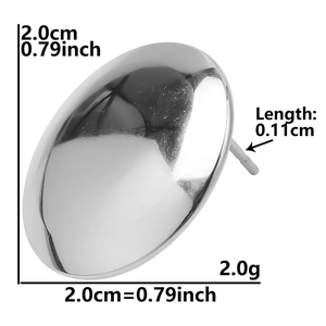 Detailed view of 20mm polished stainless steel dome stud earrings with dimensions