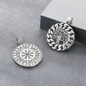 Vintage Nordic Ouroboros Tree of Life pendant in retro silver stainless steel