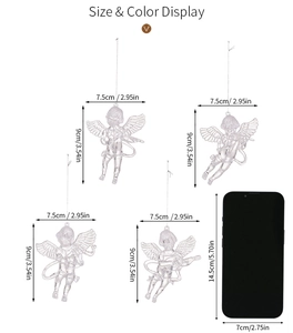 Detailed size comparison of four transparent acrylic angel Christmas tree ornaments