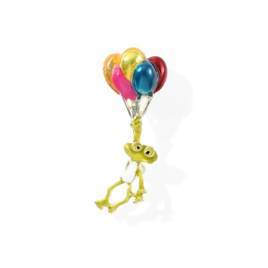 Détail du pin's émaillé grenouille ballon coloré avec texture métallique vive