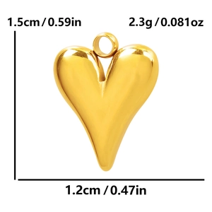 Gold stainless steel irregular heart pendant with dimensions 1.5cm by 1.2cm