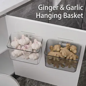 Wall-mounted kitchen storage box for ginger and garlic with transparent striped design