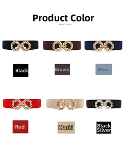 Elastic waist belts for women in six colors featuring stylish metal interlocking buckles