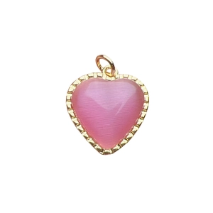Elegant heart pendant with pink cat eye stone and golden frame for jewelry making