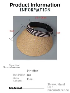 Detail view of zebra print sun visor hat with rhinestone accents and paper straw brim