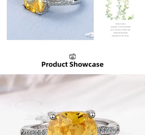 Macro detail of silver ring with yellow zircon stone and pave-set micro diamonds