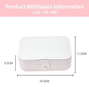 Detailed size chart showing 16.5x11.5x5.5cm for the white portable jewelry box