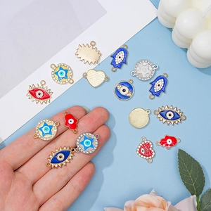 10pcs Evil Eye and Hamsa Hand charms for jewelry making with colorful enamel and rhinestones