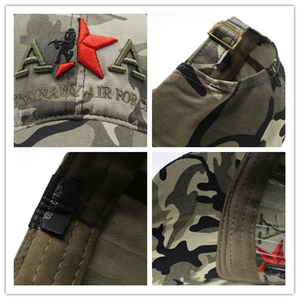 Camouflage cotton army hat with red star embroidery and adjustable buckle closure