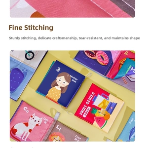 Detail of durable stitching and vibrant educational fabric books for infants