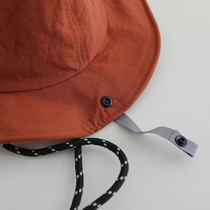 Outdoor quick-dry sun hat for kids in orange with windproof rope and wide brim