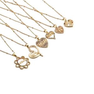Mom Mama Heart Pendant Necklace Copper With Zircon Gold Plated Jewelry Gift For Mother's Day
