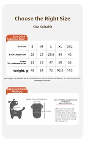 Detailed size chart for floral pet dress showing measurements for S to 2XL dog clothes