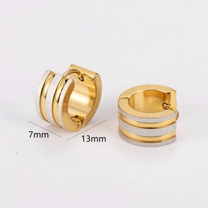 Minimalist mixed-metal triple layer hoop earrings in gold and brushed silver finish