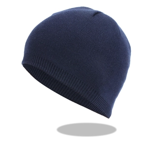 Classic dark blue ribbed knit beanie hat for winter warmth and outdoor wind protection