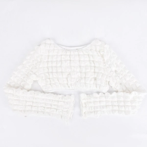 Detailed macro view of white popcorn fabric texture on a long sleeve crop top