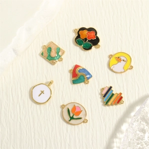 Colorful enamel metal charm collection with flowers and rainbow patterns for DIY jewelry