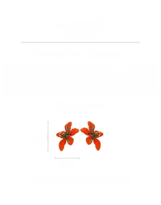 Detail view of vintage orange flower earrings with crystal accents and 5.8cm size specs